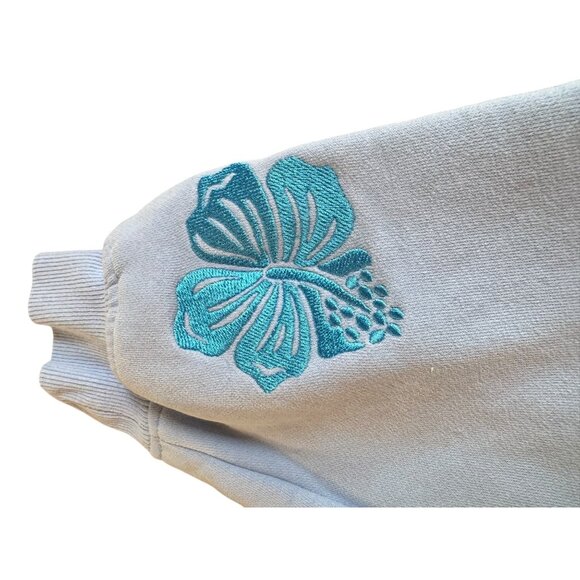 Pink Palm Puff Embroidered Hoodie Size L Light Blue - Picture 4 of 7